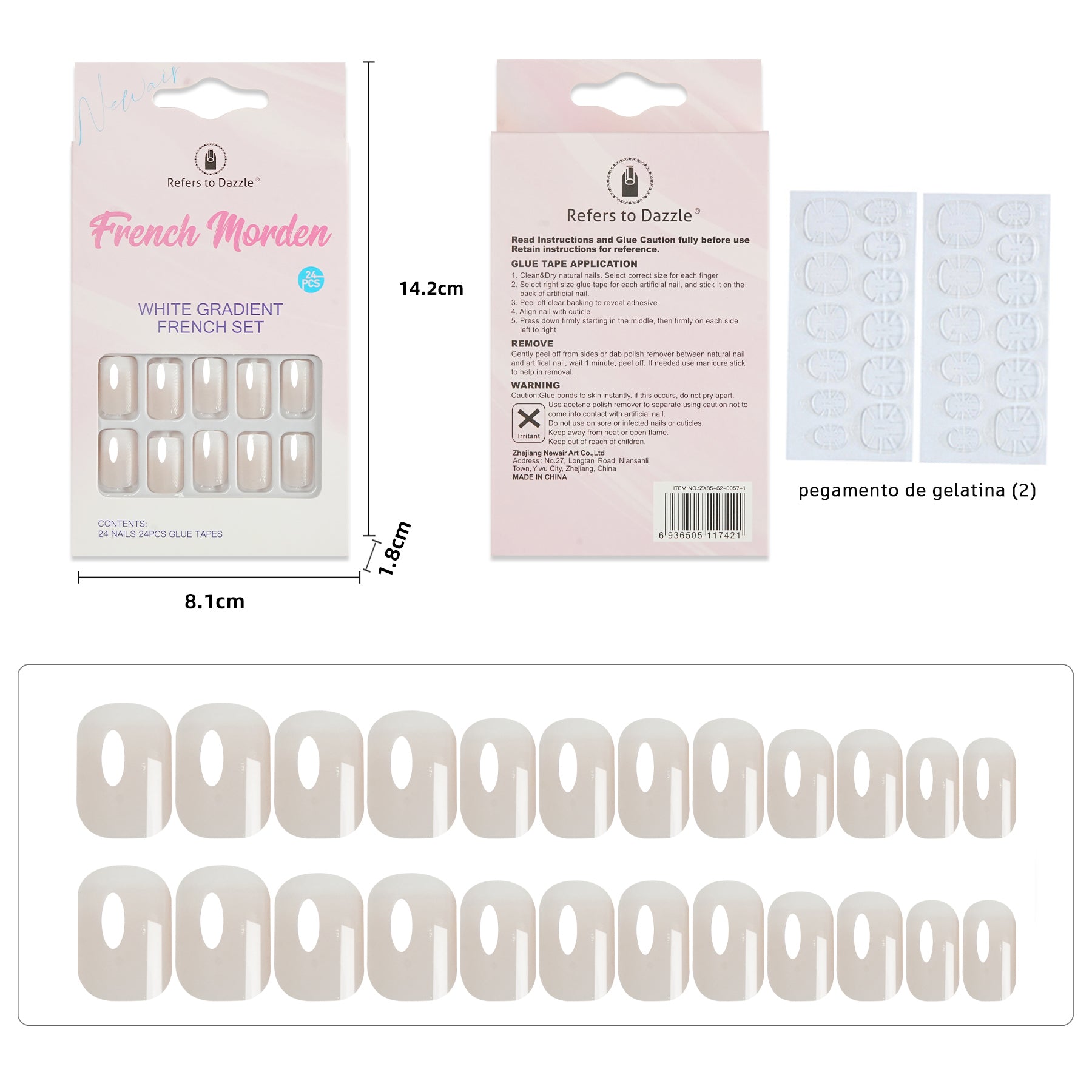 Uñas Press-On Artesanales Francesas Modernas | Combo de 4 Estilos de Lujo | Set de 24 Piezas con Pegamento de Gelatina | Reutilizables de ABS Elegantes