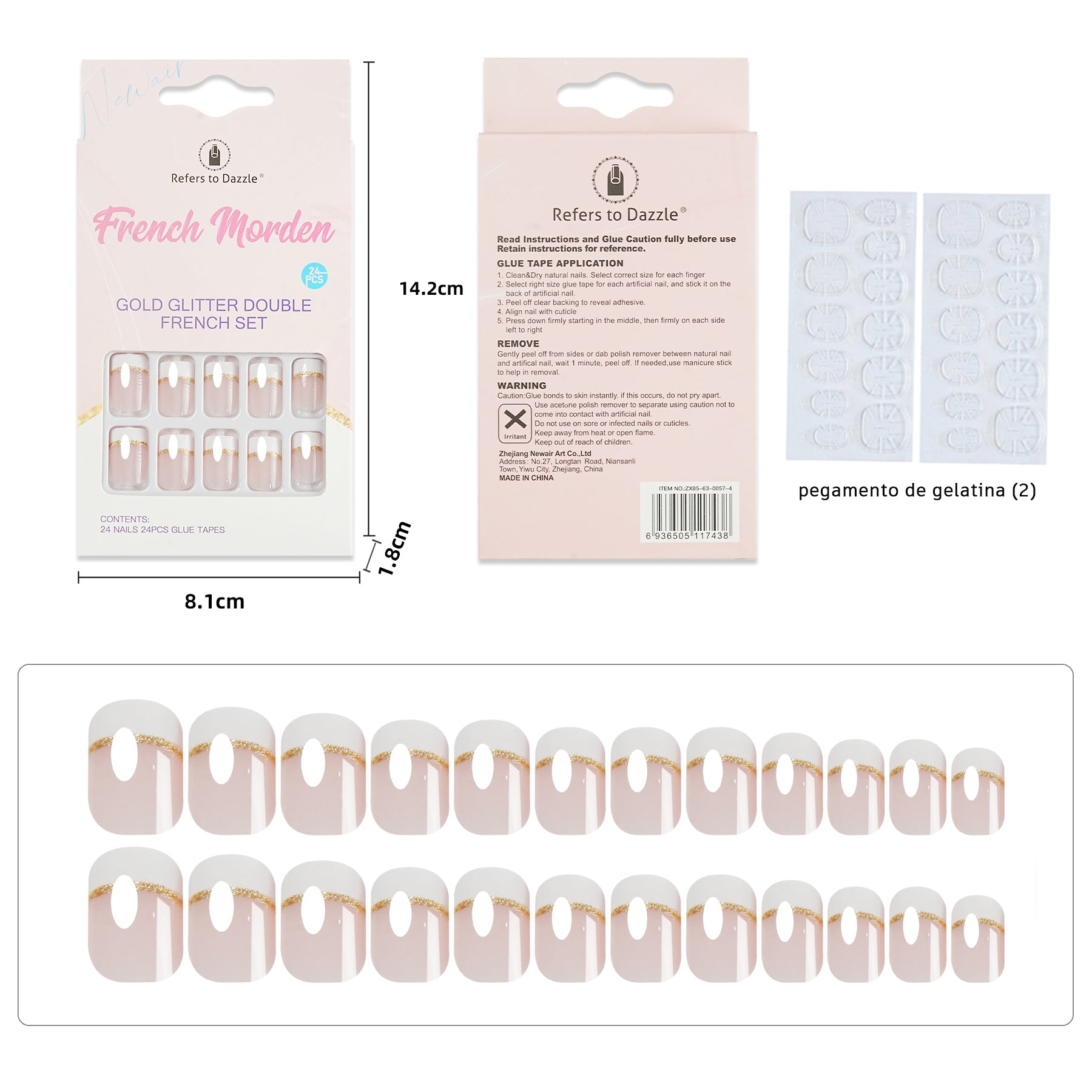 Uñas Press-On Artesanales Francesas Modernas | Combo de 4 Estilos de Lujo | Set de 24 Piezas con Pegamento de Gelatina | Reutilizables de ABS Elegantes