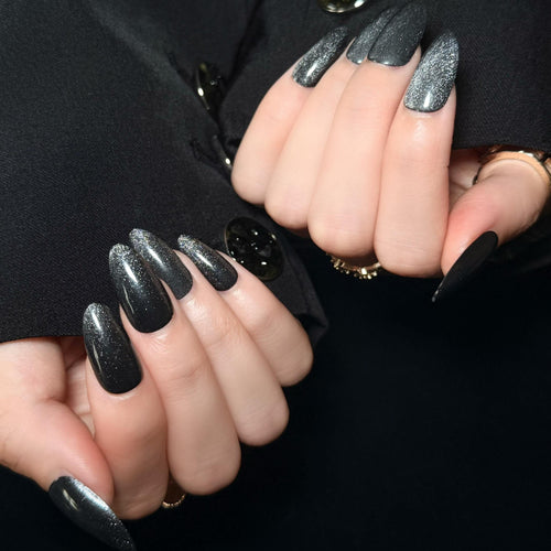 Uñas Press-On Artesanales "Ojo de Gato" | 4 Estilos: Velvet, Glass Beads, Moonlight, Glazed | Set de 24 Piezas con Pegamento de Gelatina | Reutilizables y Elegantes