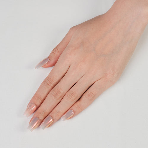 Fasnails Uñas Postizas Press On Glaseadas Efecto Aurora Uñas Coffin Bailarina Translúcidas Brillo Espejo Cromado Rosado Elegantes Uñas Falsas Reutilizables de Gel Estilo Sirena para Mujeres Kit de Manicura con Pegamento