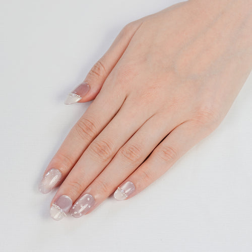 Fasnails Uñas Postizas Press On Coquette Ojo de Gato Uñas Almendradas Cortas Rosa Grisáceo con Perlas y Manicura Francesa Diseños de Cuadros Elegantes Uñas Falsas Reutilizables de Gel para Mujeres Kit con Pegamento