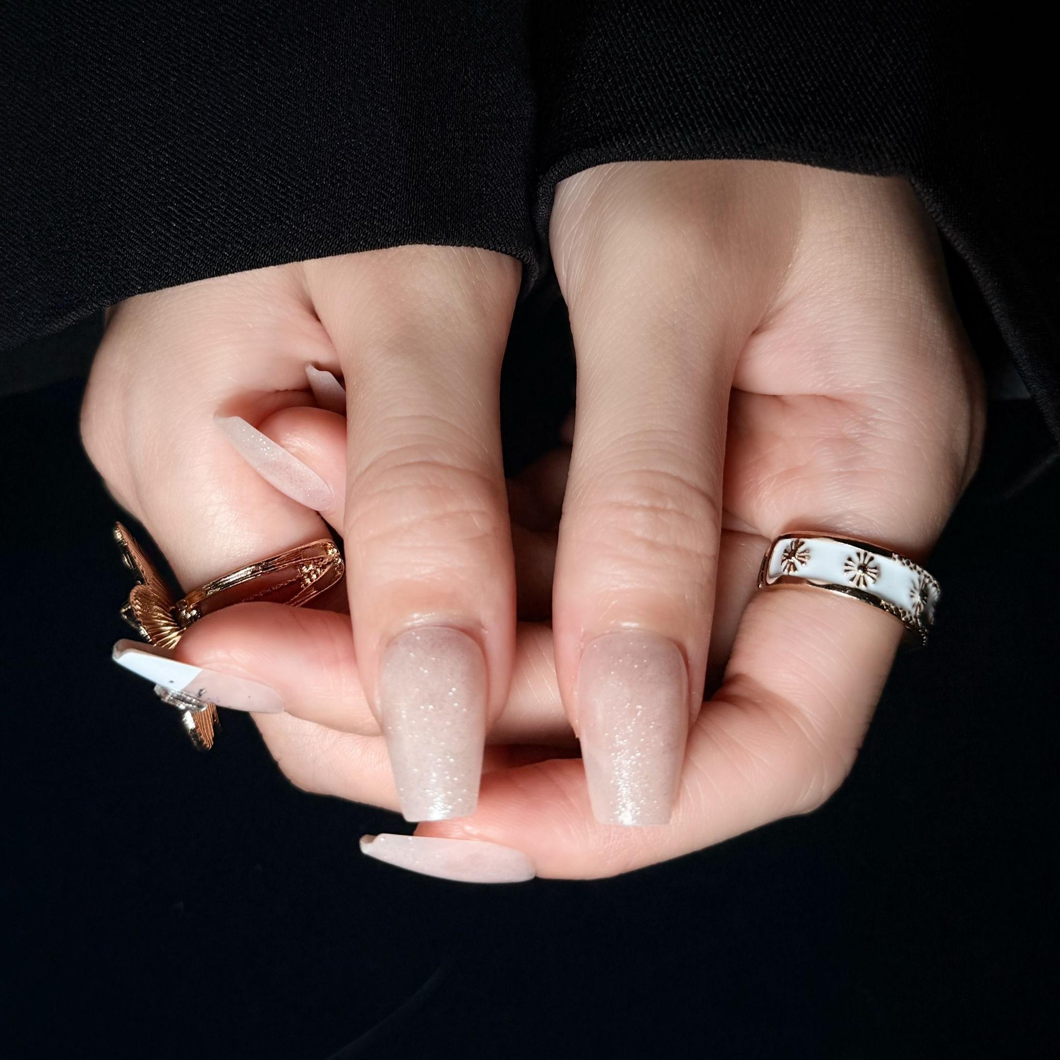 Uñas Press-On Artesanales Brillo Gélido | Elegante Diseño Ballerina Nude | Set de 24 Piezas con Gelatina Premium | Reutilizables de ABS de Lujo