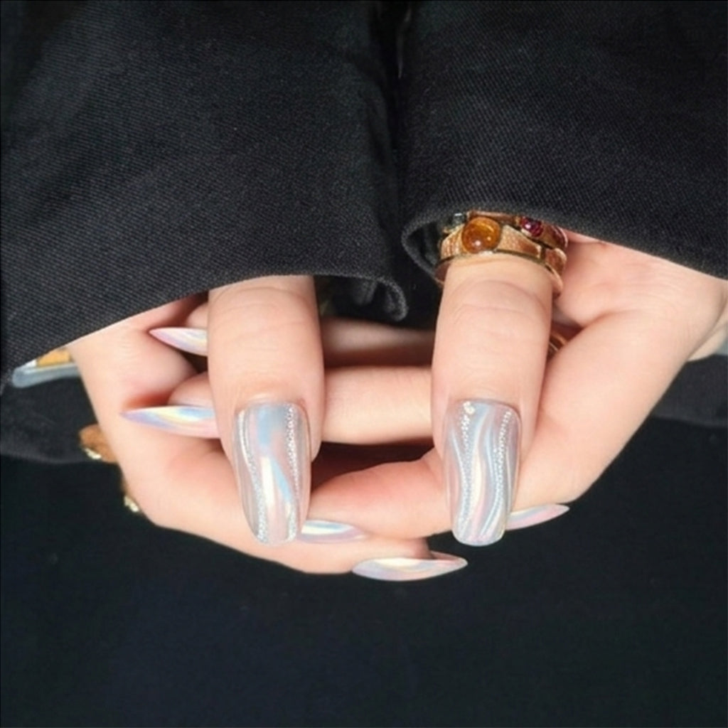 Uñas Press-On Artesanales| Diseño Brillo Aurora | Set de 10 Piezas con Gel Adhesivo | Reutilizables