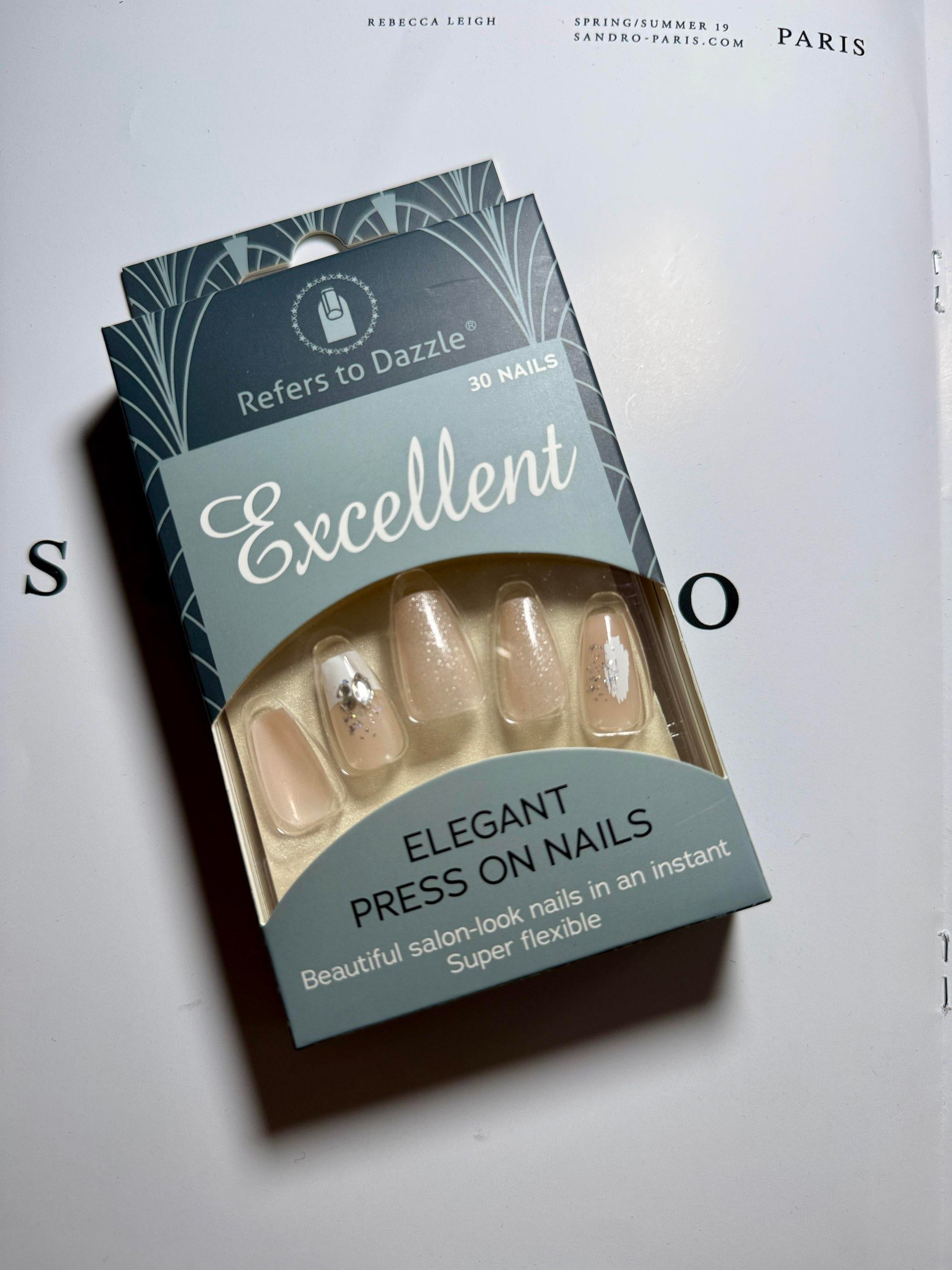Uñas Press-On Artesanales Brillo Gélido | Elegante Diseño Ballerina Nude | Set de 24 Piezas con Gelatina Premium | Reutilizables de ABS de Lujo