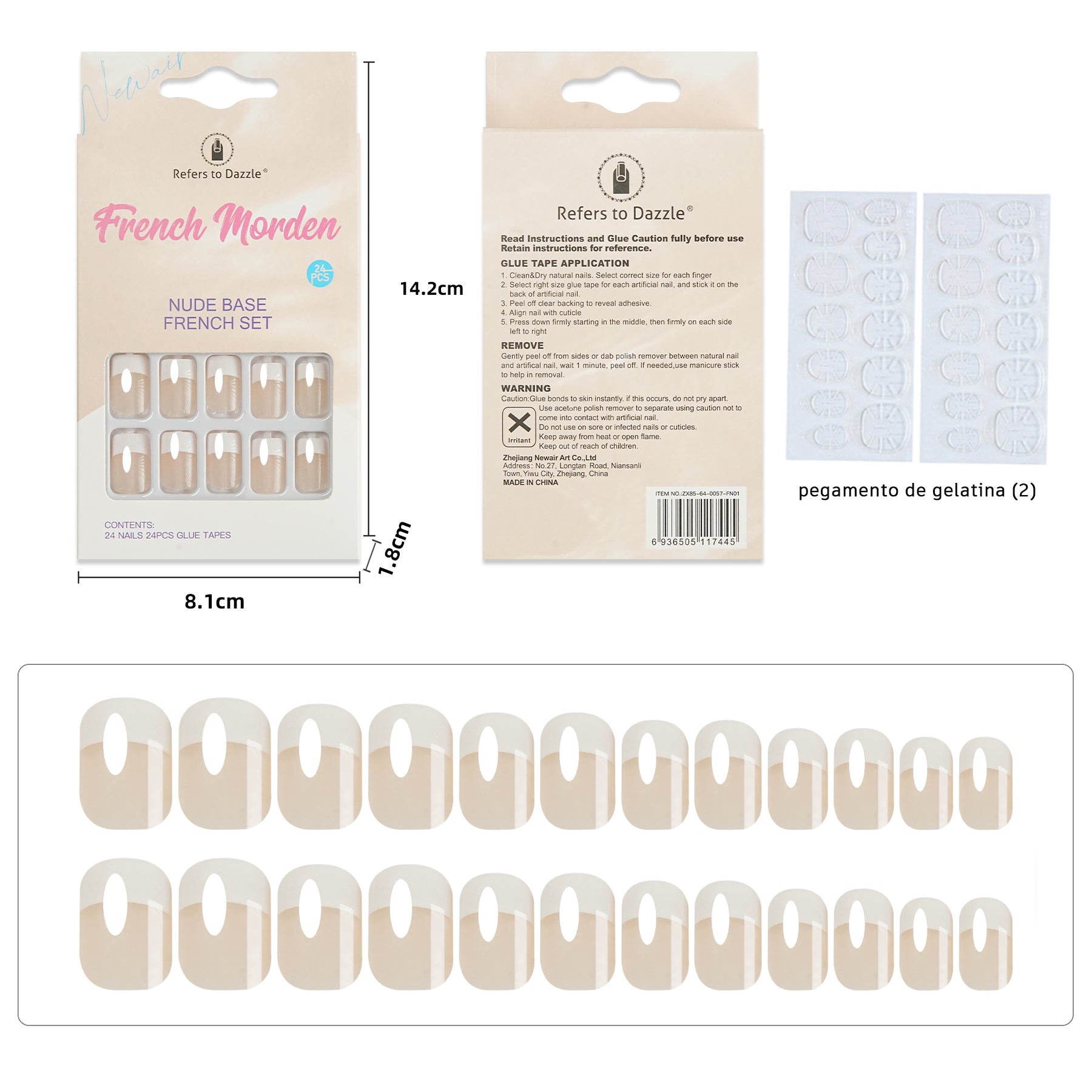 Uñas Press-On Artesanales Francesas Modernas | Combo de 4 Estilos de Lujo | Set de 24 Piezas con Pegamento de Gelatina | Reutilizables de ABS Elegantes