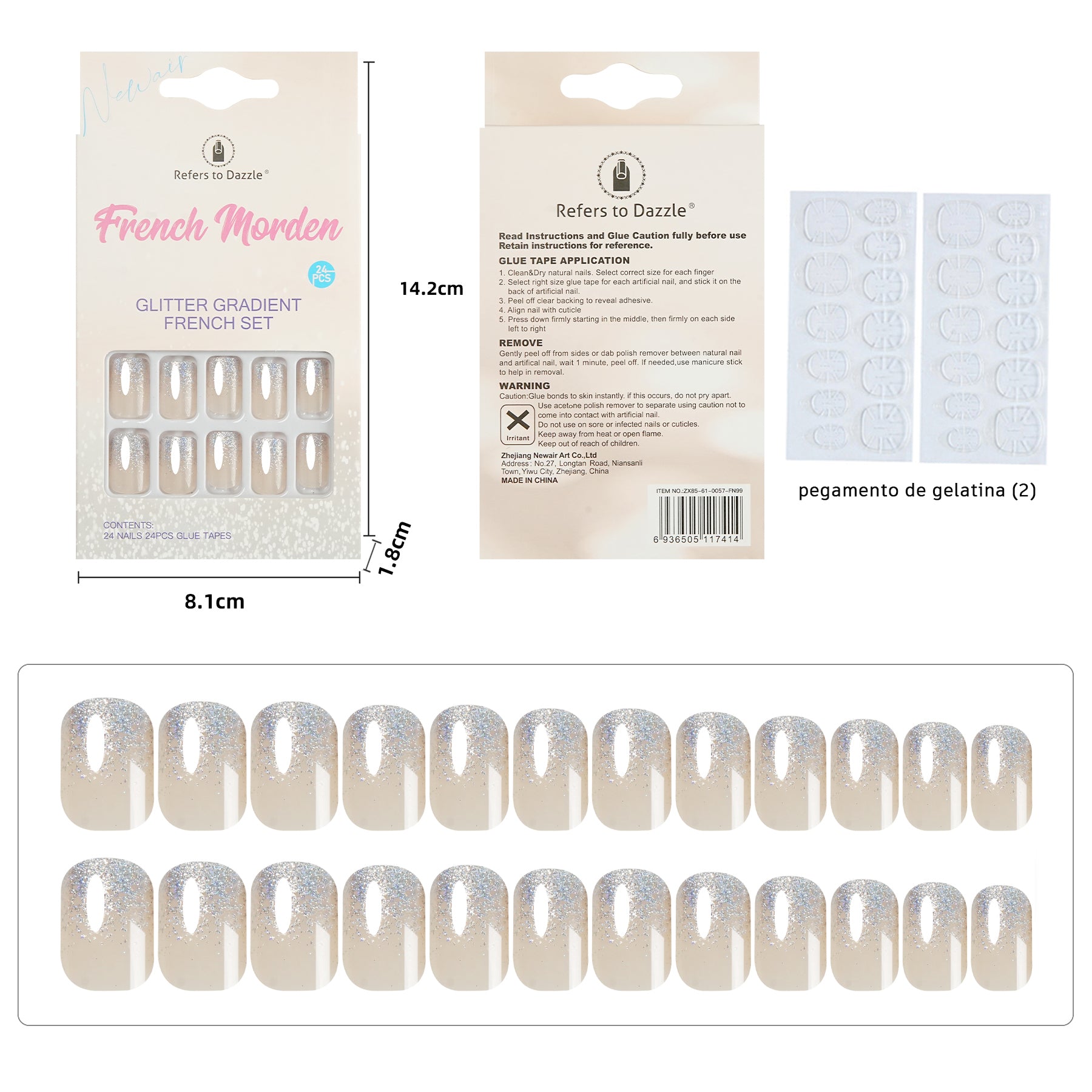 Uñas Press-On Artesanales Francesas Modernas | Combo de 4 Estilos de Lujo | Set de 24 Piezas con Pegamento de Gelatina | Reutilizables de ABS Elegantes