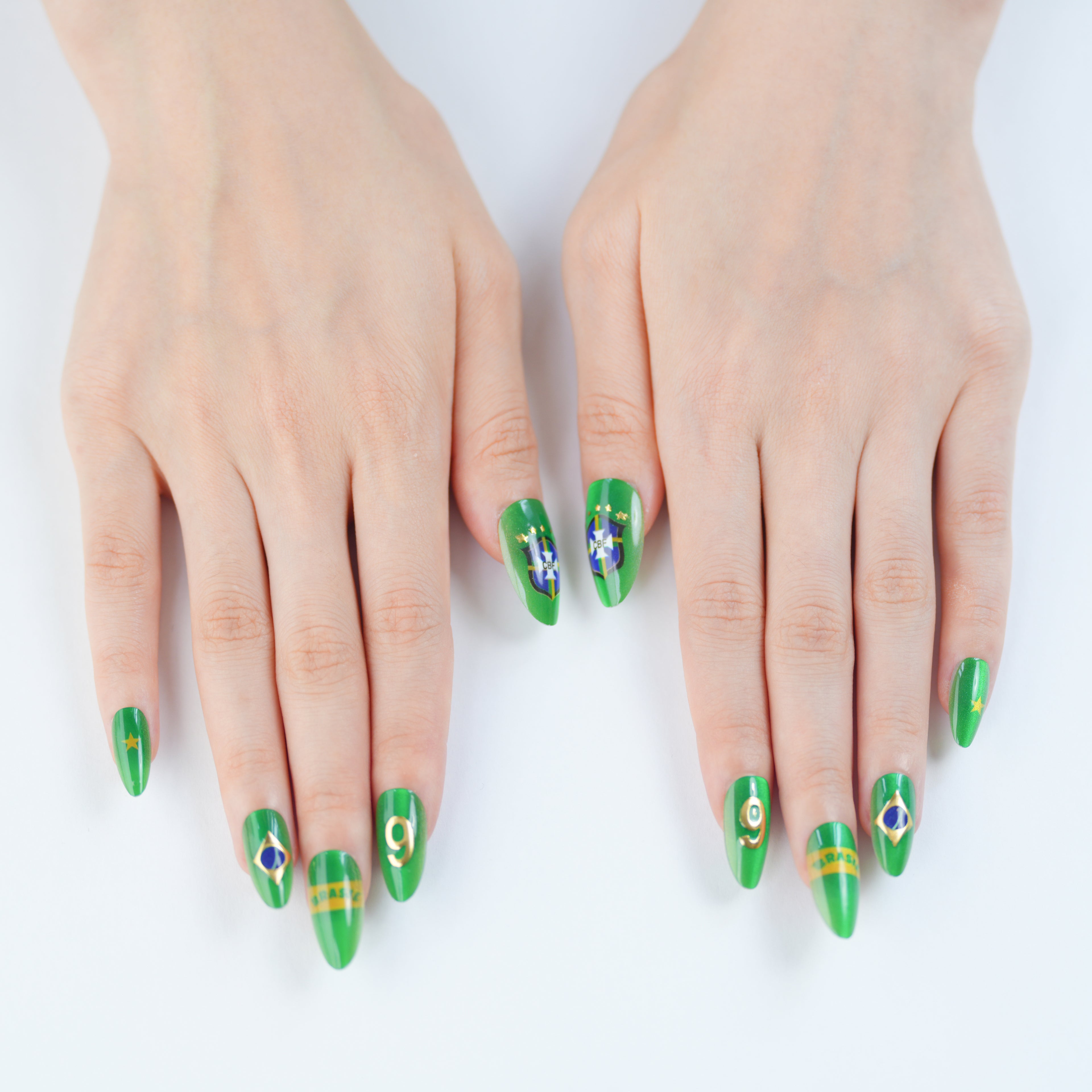 Uñas Press On artesanales del Mundial | Set de 24 piezas Reutilizables | Estilo Selección Brasileña Samba Neymar #10 -2 Modelos | Producto para Fans del Fútbol