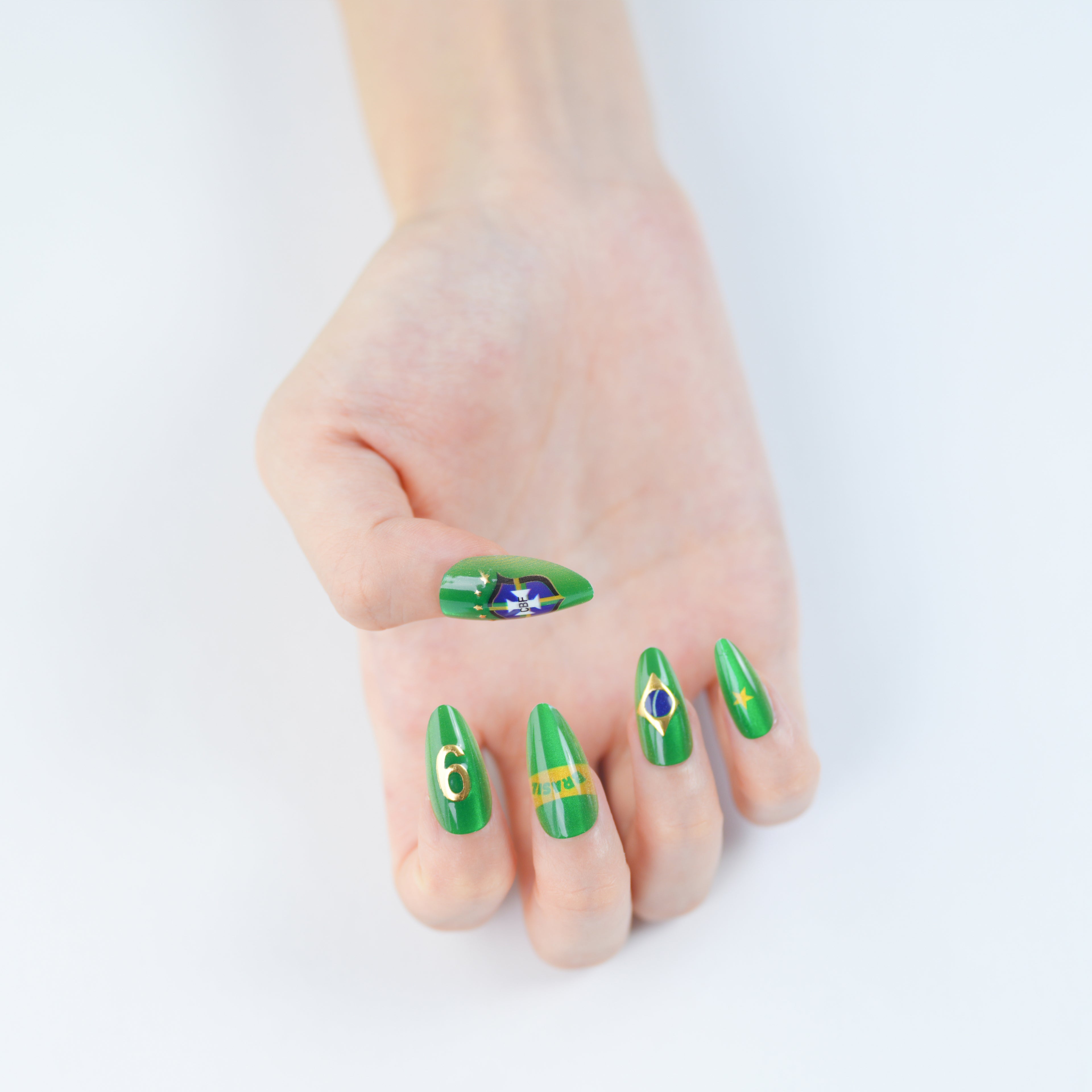 Uñas Press On artesanales del Mundial | Set de 24 piezas Reutilizables | Estilo Selección Brasileña Samba Neymar #10 -2 Modelos | Producto para Fans del Fútbol