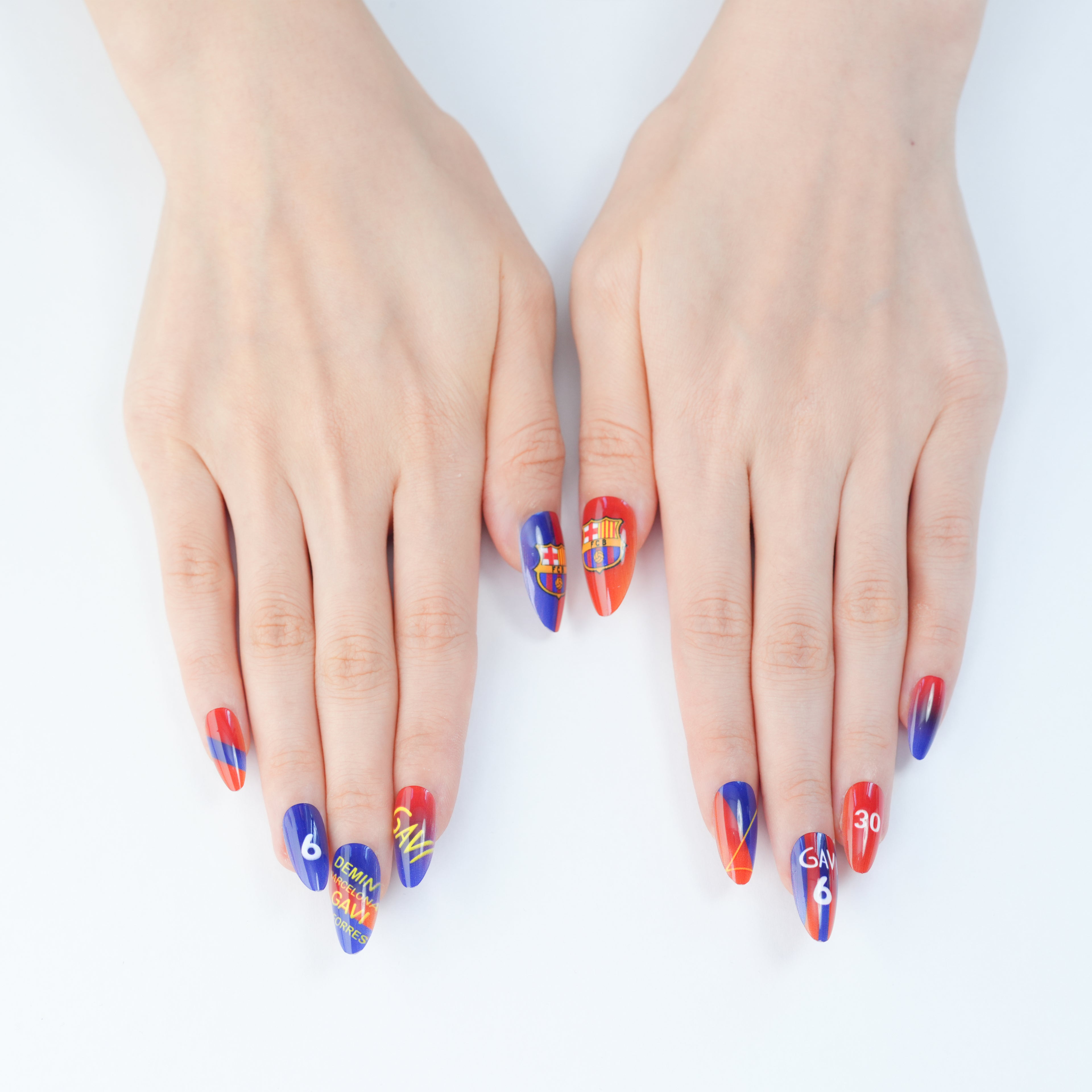 Uñas Press On artesanales del Mundial | Set de 24 piezas Reutilizables | Estilo Selección Española- Barcelona | Producto para Fans del Fútbol