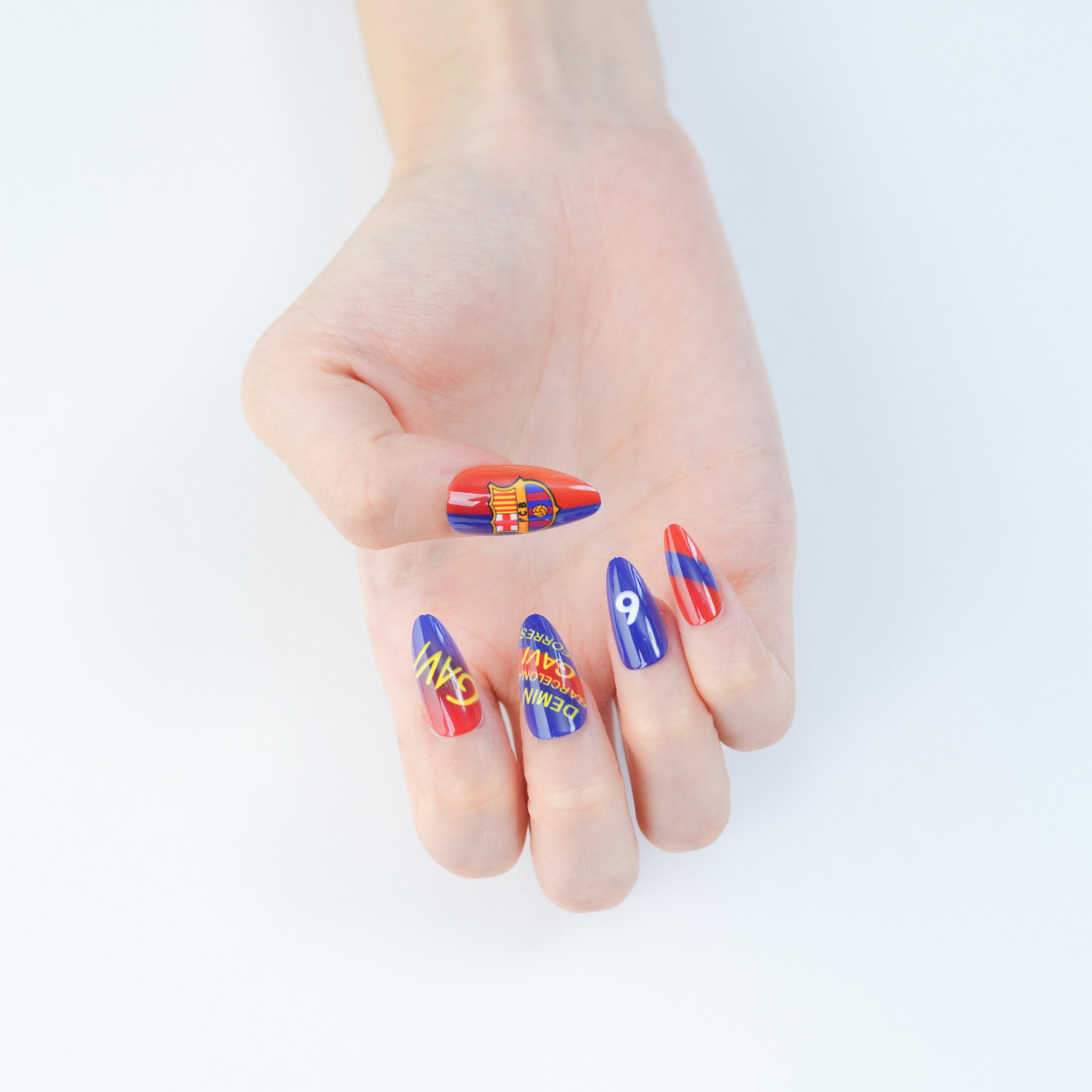 Uñas Press On artesanales del Mundial | Set de 24 piezas Reutilizables | Estilo Selección Española- Barcelona | Producto para Fans del Fútbol