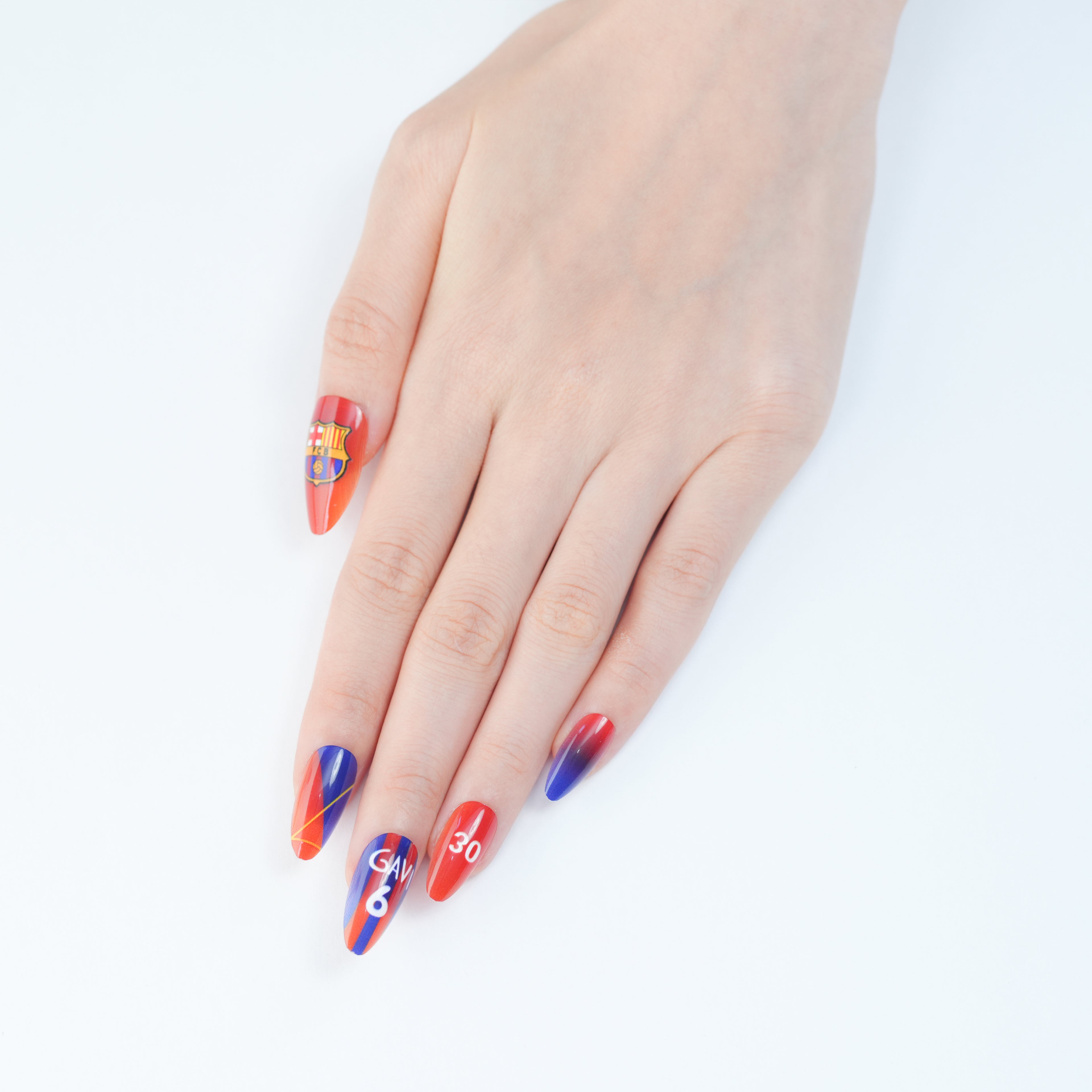 Uñas Press On artesanales del Mundial | Set de 24 piezas Reutilizables | Estilo Selección Española- Barcelona | Producto para Fans del Fútbol