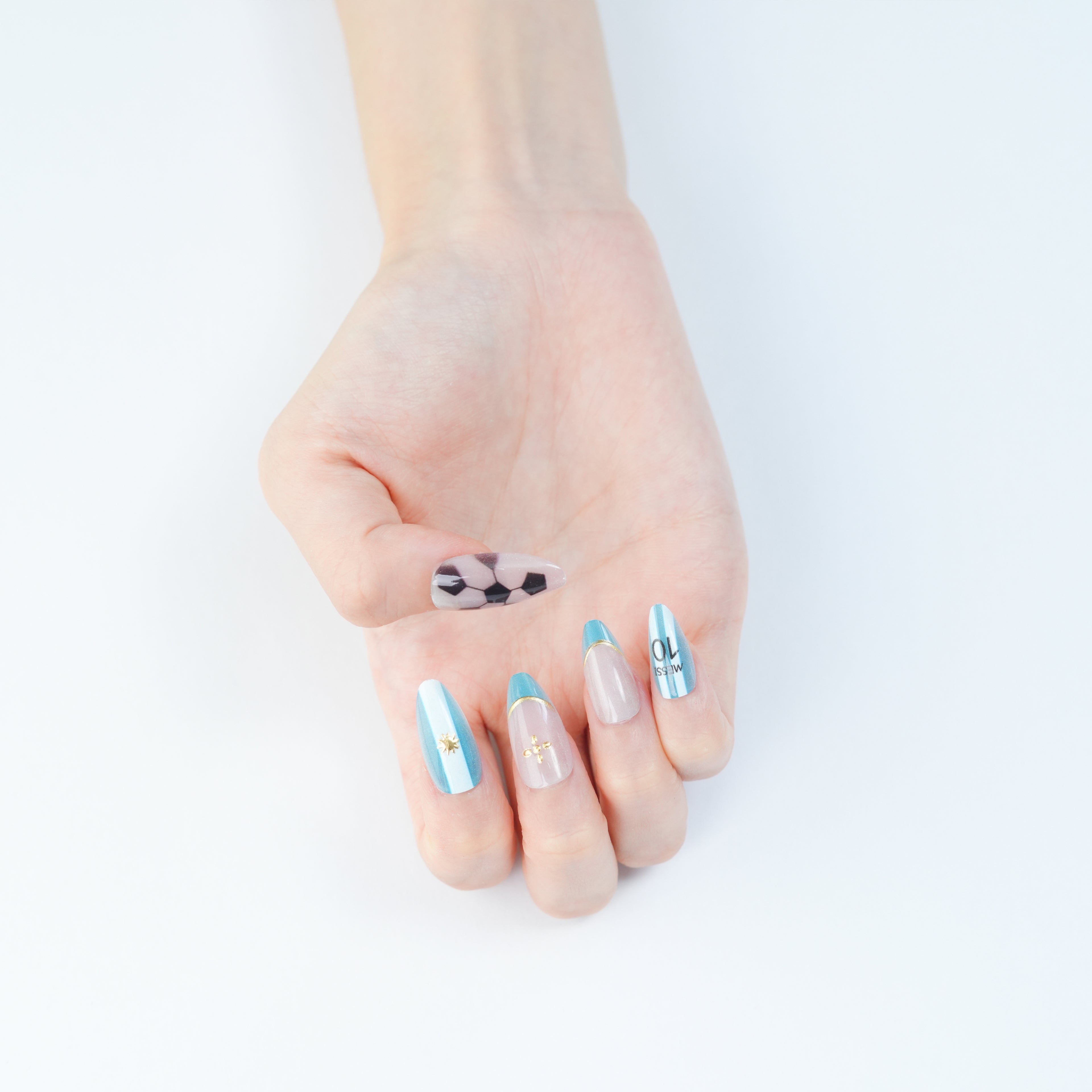Uñas Press On artesanales del Mundial | Set de 24 piezas Reutilizables | Estilo Selección Argentina Messi #10 | Producto para Fans del Fútbol