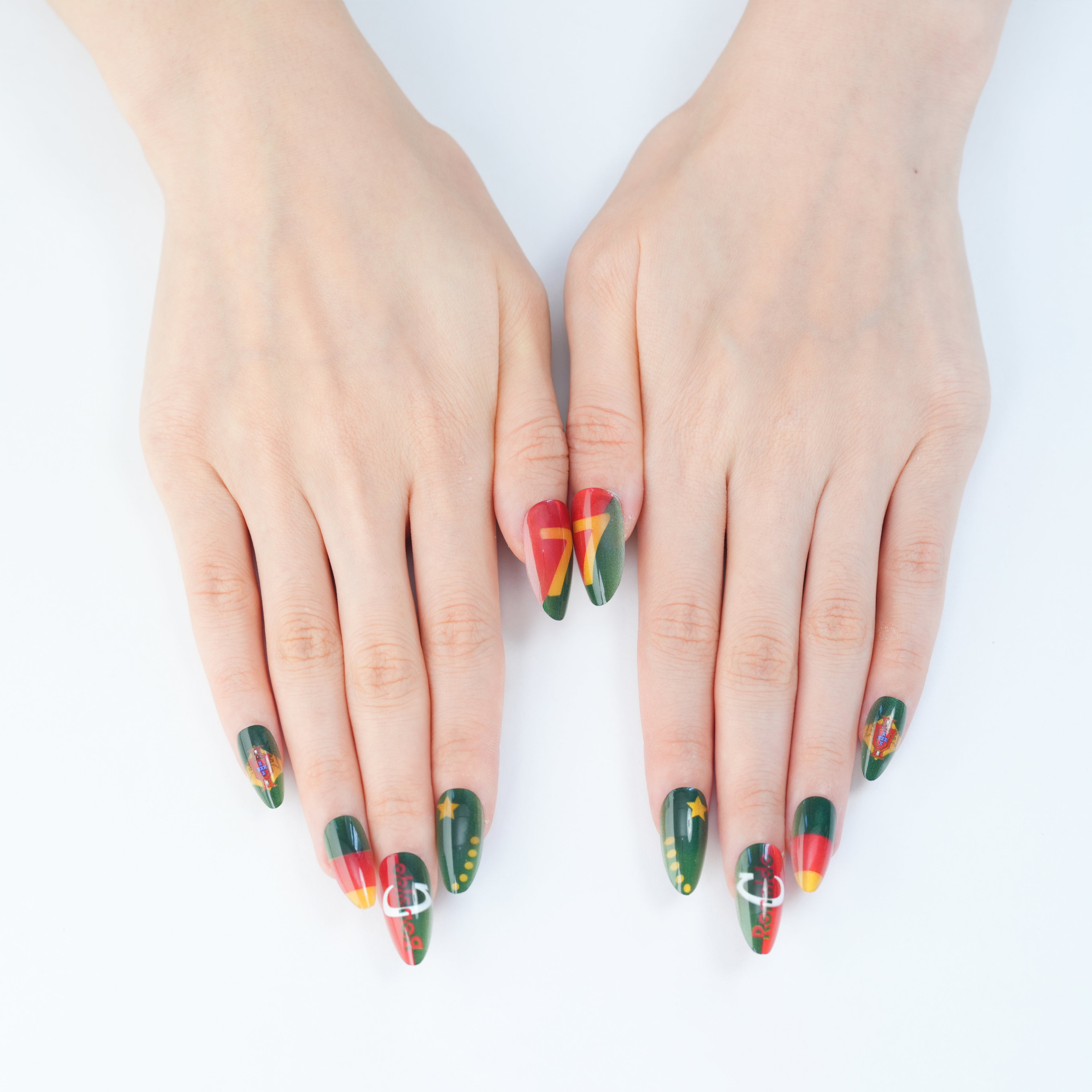 Uñas Press On artesanales del Mundial | Set de 24 piezas Reutilizables | Estilo Selección Portuguesa |  Producto para Fans del Fútbol