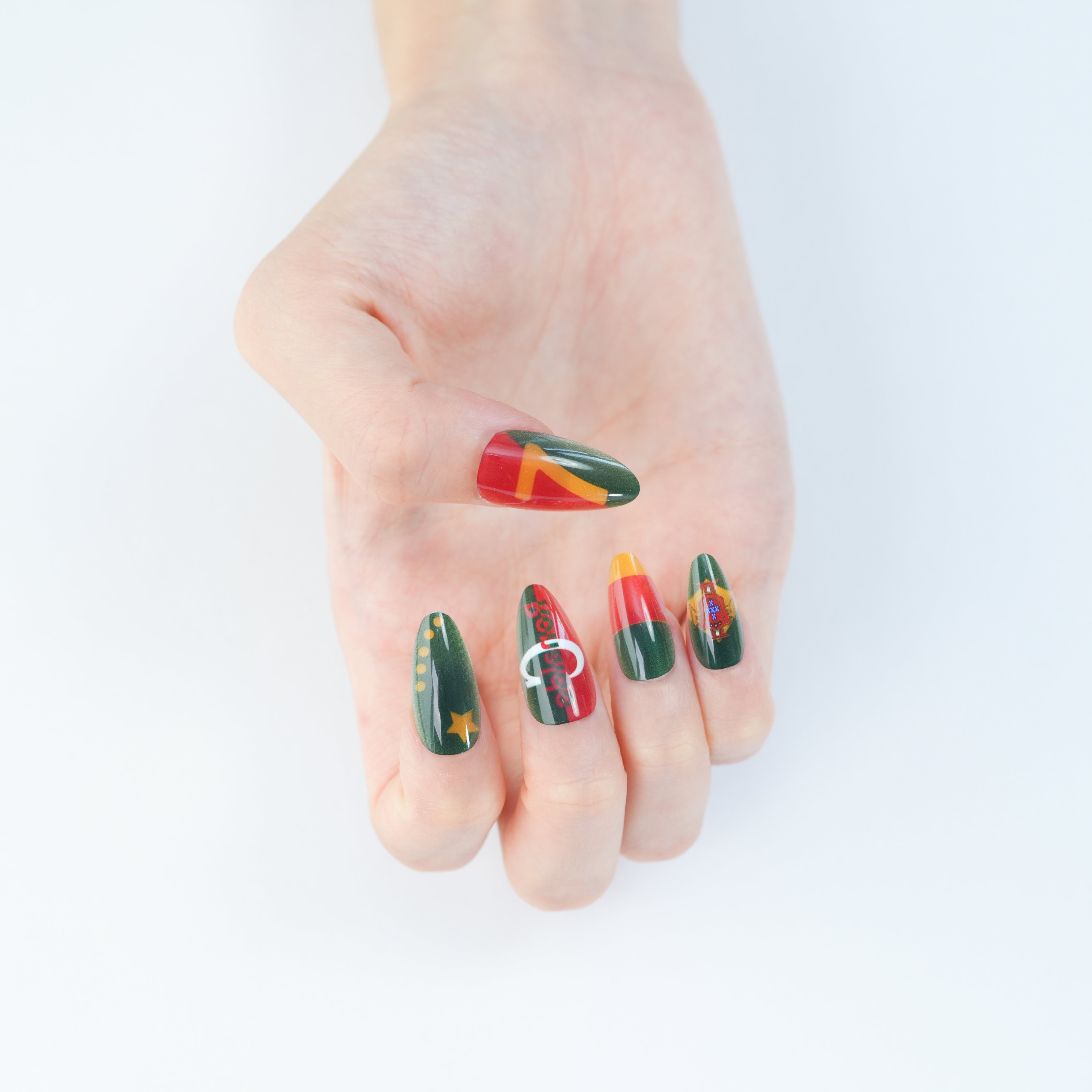 Uñas Press On artesanales del Mundial | Set de 24 piezas Reutilizables | Estilo Selección Portuguesa |  Producto para Fans del Fútbol