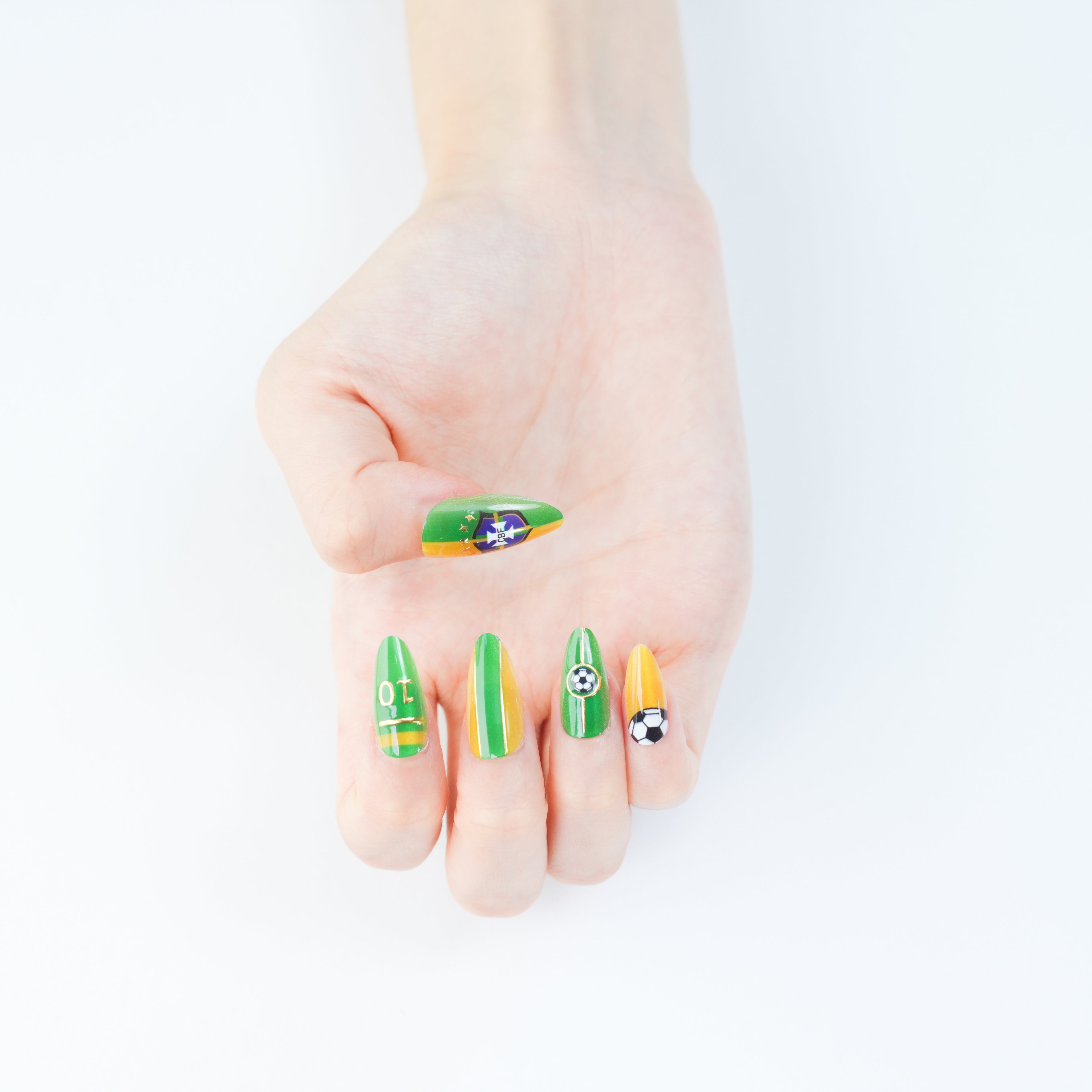 Uñas Press On artesanales del Mundial | Set de 24 piezas Reutilizables | Estilo Selección Brasileña Samba Neymar #10 *2 Modelos | Producto para Fans del Fútbol