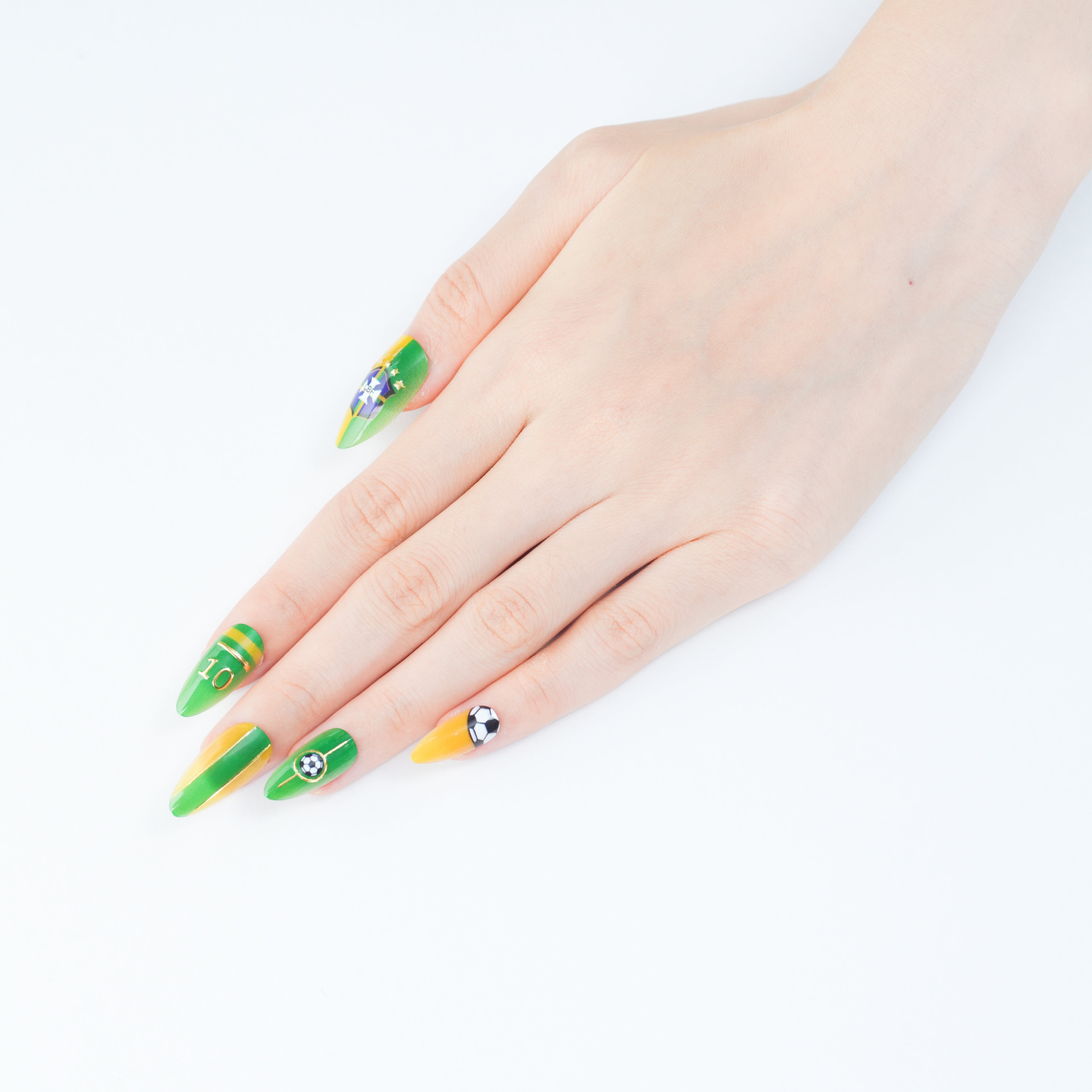 Uñas Press On artesanales del Mundial | Set de 24 piezas Reutilizables | Estilo Selección Brasileña Samba Neymar #10 *2 Modelos | Producto para Fans del Fútbol
