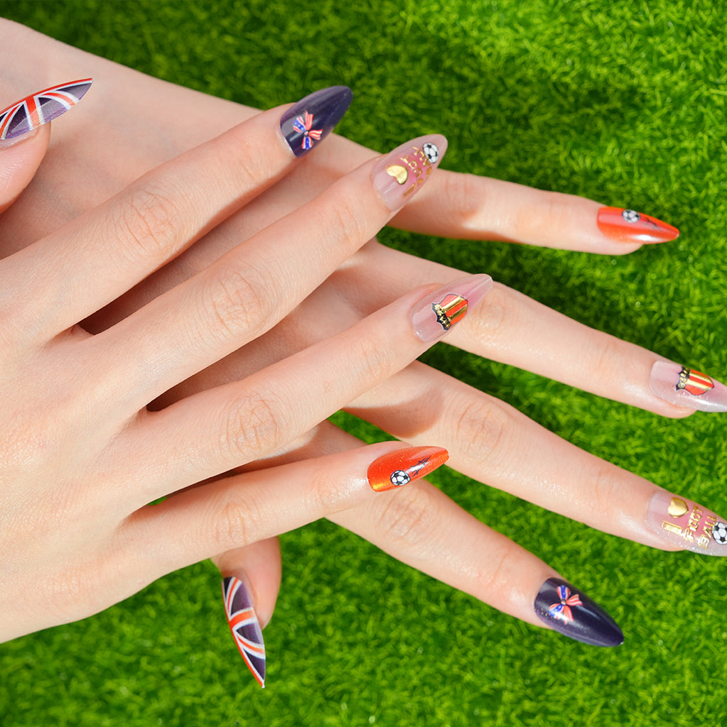 Uñas Press On artesanales del Mundial | Set de 24 piezas Reutilizables | Estilo Selección Inglaterra |Producto para Fans del Fútbol