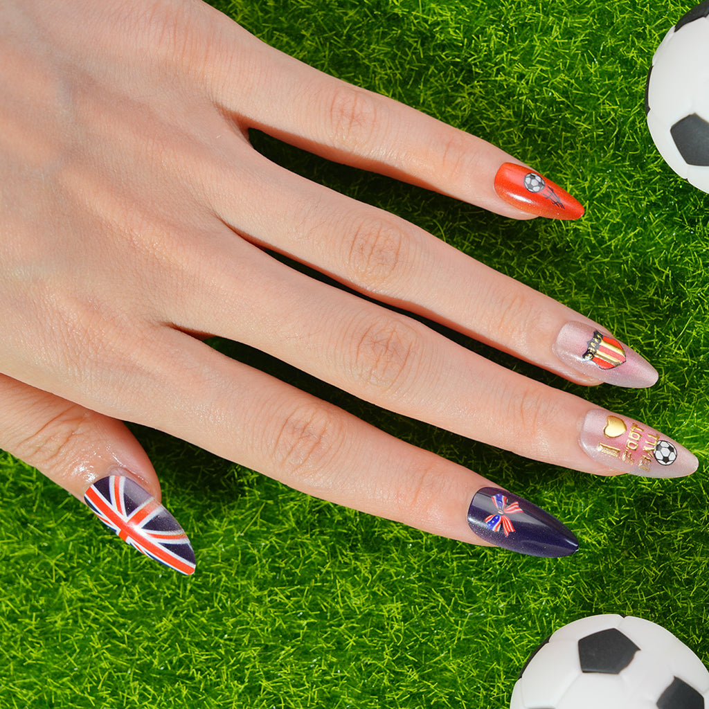 Uñas Press On artesanales del Mundial | Set de 24 piezas Reutilizables | Estilo Selección Inglaterra |Producto para Fans del Fútbol