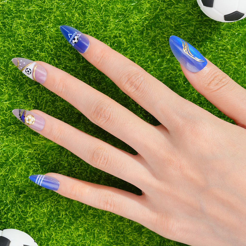 Uñas Press On artesanales del Mundial | Set de 24 piezas Reutilizables | Estilo Selección Francesa | Producto para Fans del Fútbol