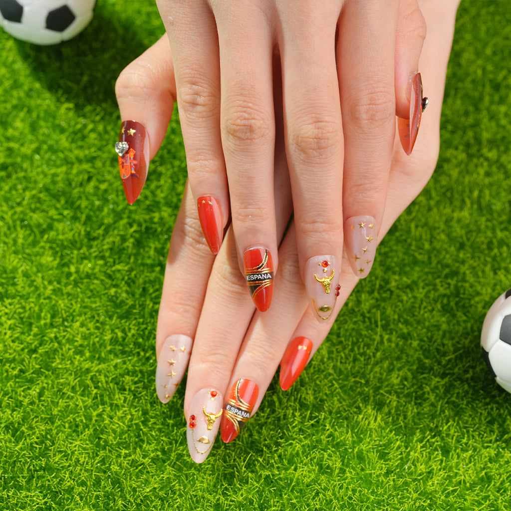 Uñas Press On artesanales del Mundial | Set de 24 piezas Reutilizables | Estilo Selección Española | Producto para Fans del Fútbol