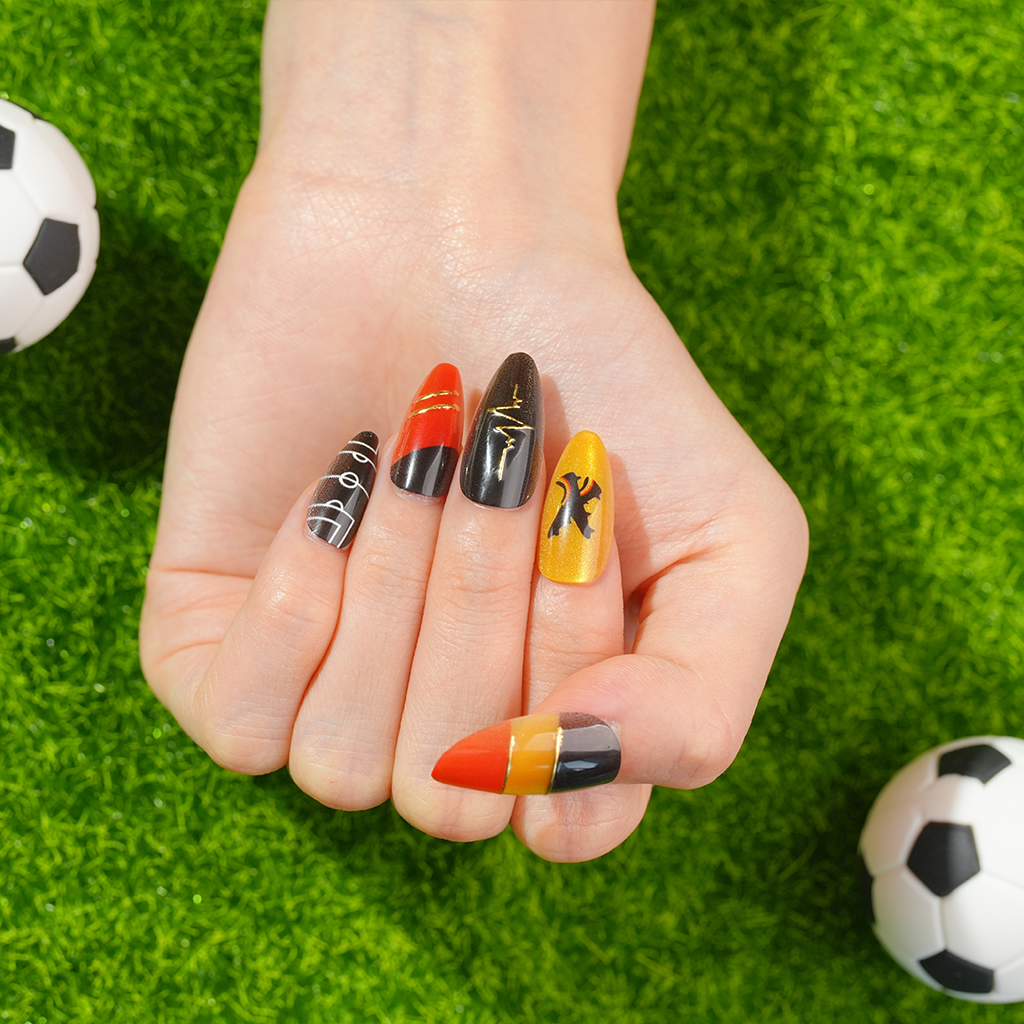 Uñas Press On artesanales del Mundial | Set de 24 piezas Reutilizables | Estilo Selección Bélgica Modelos | Producto para Fans del Fútbol