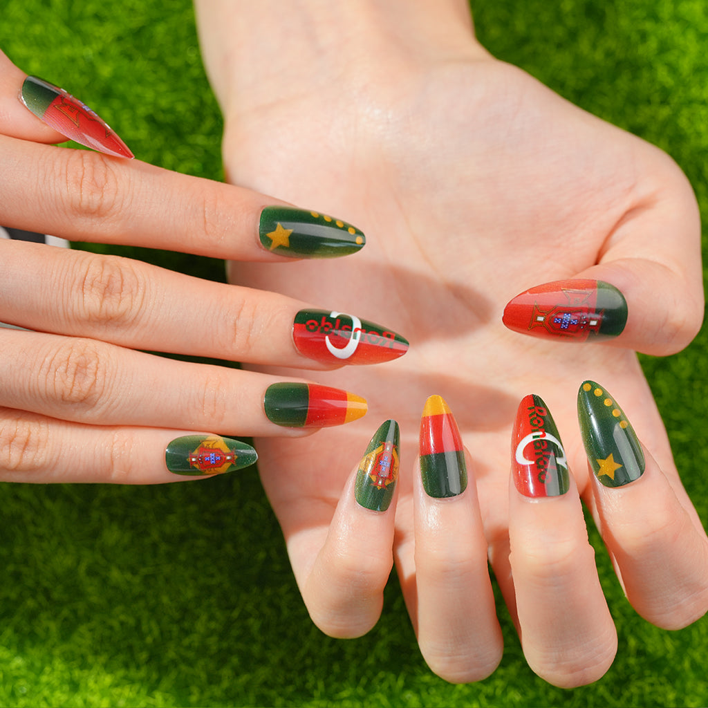 Uñas Press On artesanales del Mundial | Set de 24 piezas Reutilizables | Estilo Selección Portuguesa |  Producto para Fans del Fútbol