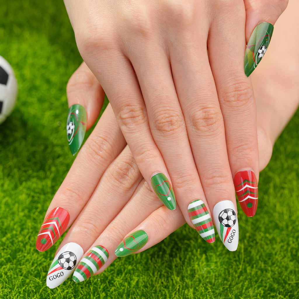 Uñas Press On artesanales del Mundial | Set de 24 piezas Reutilizables | Estilo Selección Italiana 1 | Producto para Fans del Fútbol