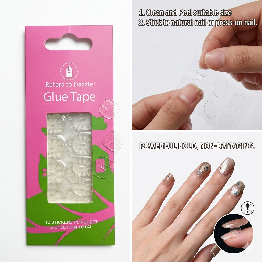 Adhesivos de Gelatina Premium para Uñas | 60 Piezas de Pegamento en Gel Extra Fuerte | No Daña la Uña y es Reutilizable | Set de 5 Planillas