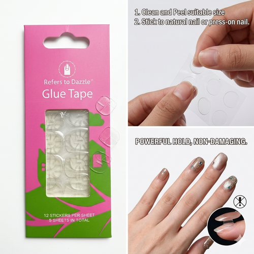 Adhesivos de Gelatina Premium para Uñas | 60 Piezas de Pegamento en Gel Extra Fuerte | No Daña la Uña y es Reutilizable | Set de 5 Planillas