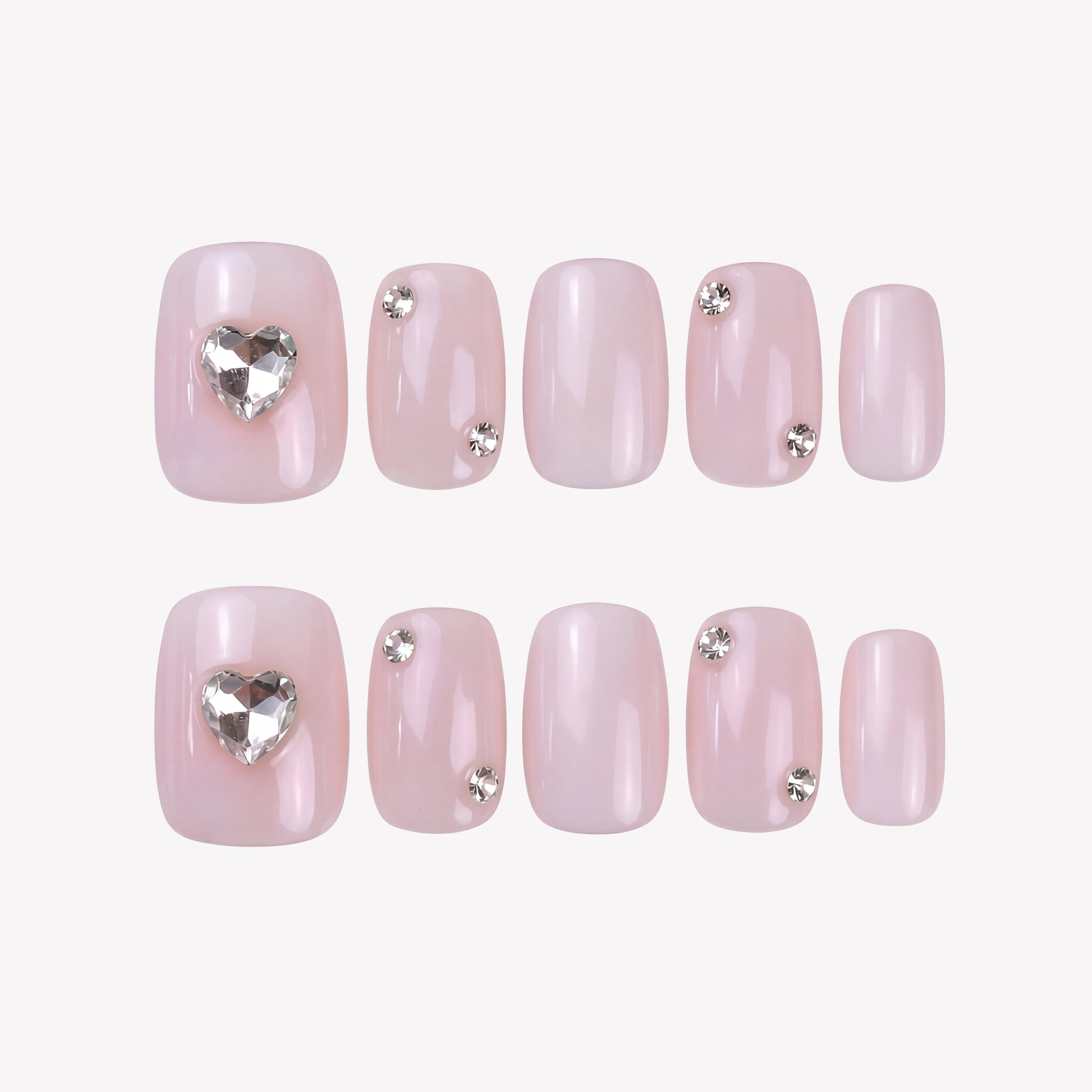 Uñas Press-On Artesanales | Diseño rosa con Diamantes | Set de 10 Piezas con Gel adhesivo | Estilo Coquette y Reutilizables