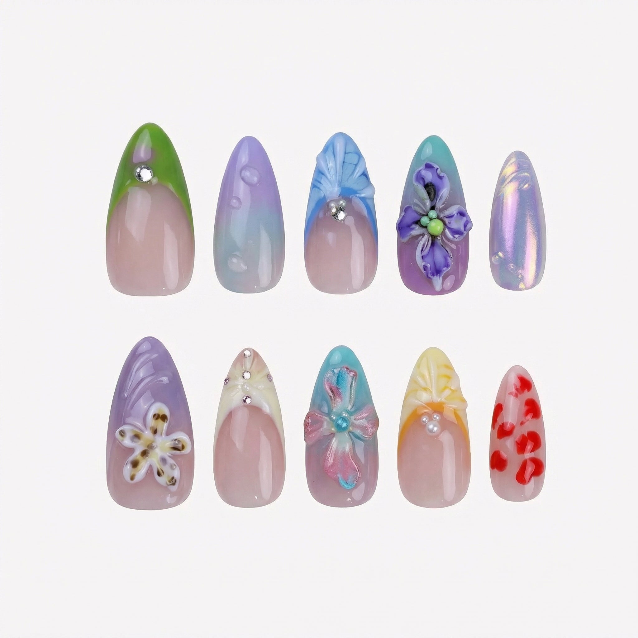 Uñas Press-On Artesanales Francesas con Perlas | Diseño de Lujo con Borde Dorado y Diamantes | Set de 10 Piezas con Pegamento de Gelatina | Reutilizables y Elegantes