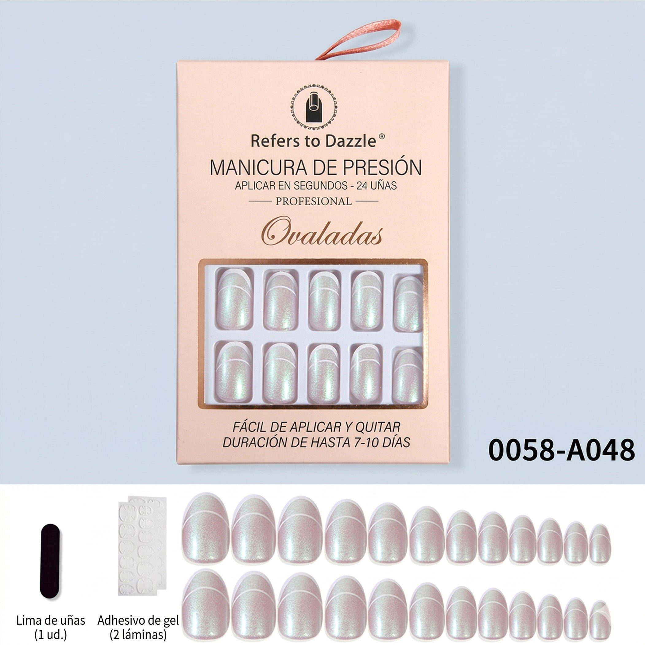 Uñas Press-On Artesanales Francesas Aurora | Elegante Forma Ovalada y Diseño Rosa Claro | Set de 24 Piezas con 2 Planillas de Gelatina | Reutilizables de ABS que No Dañan